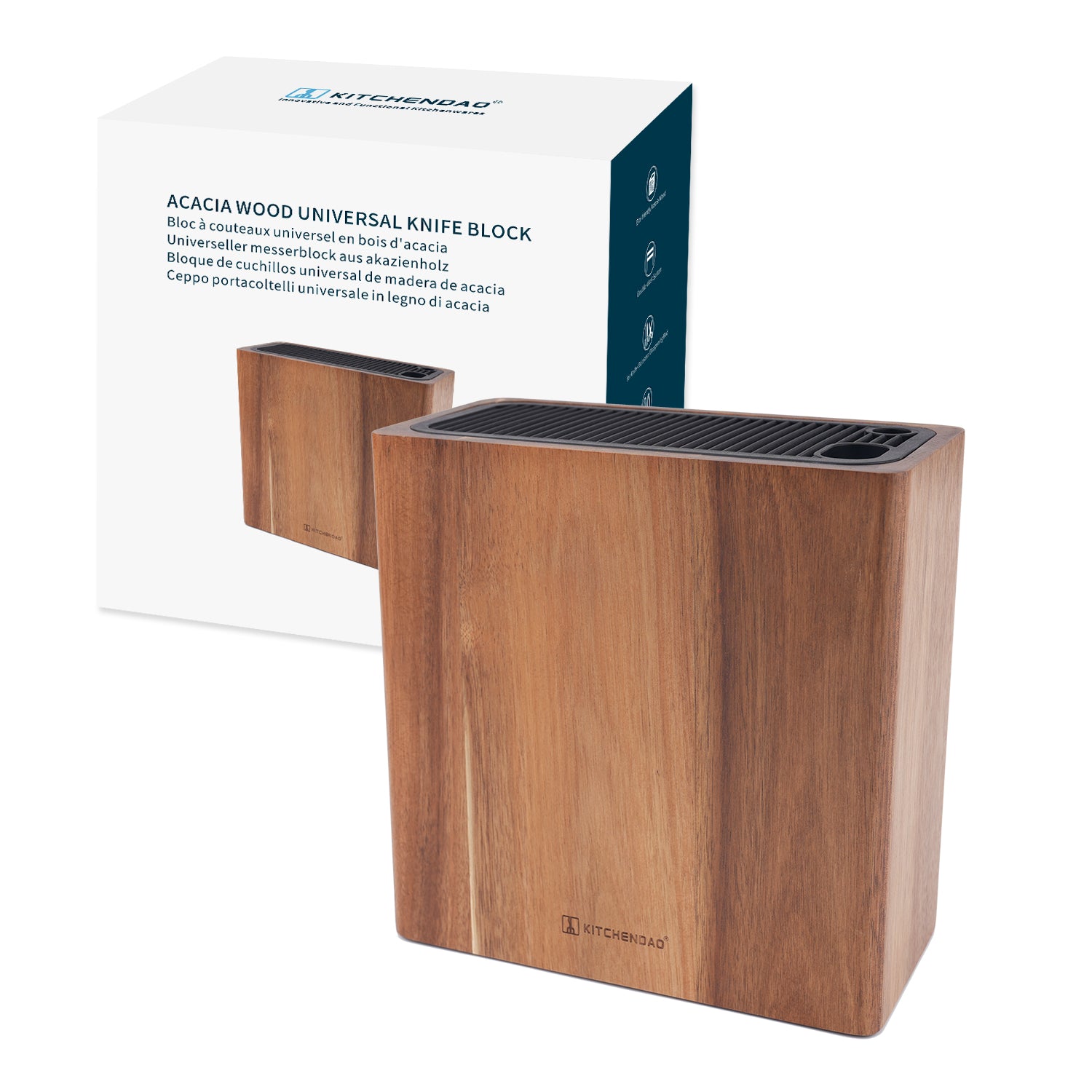 KITCHENDAO XL Acacia Wood Universal Knife Block Holder with Slots