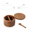 KITCHENDAO Acacia Wood Salt and Pepper Bowl Box,Built-in Spoon,Two Compartments Spice Seasoning Container,Sea Salt Cellar Holder,Built-in Spoon,Magnetic Swivel Lid,Dual 5oz Capacity