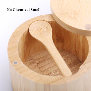 Bamboo Salt Box With Magnetic Swivel Lid & Spoon