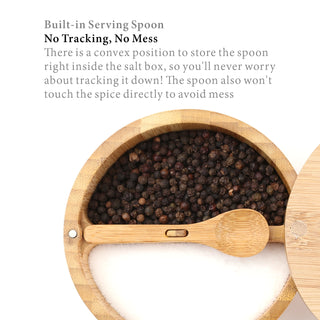 Bamboo Salt And Pepper Box With Magnetic Swivel Lid & Spoon