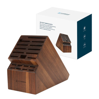 KITCHENDAO 20 Slot Bamboo Knife Block without Knives, Universal Knife Holder for Kitchen, Holding Multiple Types of Knives, Countertop Butcher Block Knife Stand for Easy Kitchen Storage