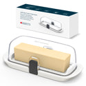 KITCHENDAO Airtight Butter Dish with Lid for Countertop and Refrigerator Door Shelf, Butter Holder with One Press to Open/Close Secure Latching Buckle, Butter Keeper for West/East Coast Butter (White)