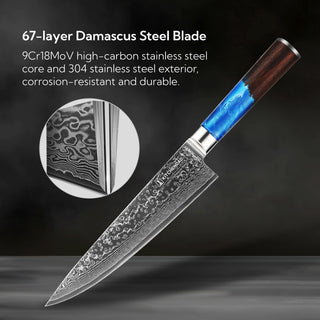 KITCHENDAO Chef Knife 8 Inch 67-Layer Damascus Steel Kitchen Knife Super Sharp Cooking Knife with Unique Rosewood and Resin Handle, Gift Box for Family, Friends and Colleagues