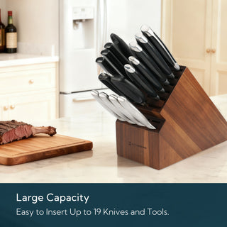 KITCHENDAO 20 Slot Bamboo Knife Block without Knives, Universal Knife Holder for Kitchen, Holding Multiple Types of Knives, Countertop Butcher Block Knife Stand for Easy Kitchen Storage