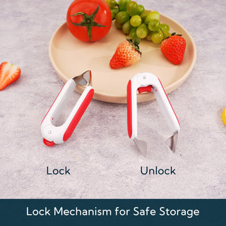 KITCHENDAO Strawberry Huller Corer Stem Remover with Safety Lock, Non-Slip Soft-touch Handle, Sharp Blades, Dishwasher Safe