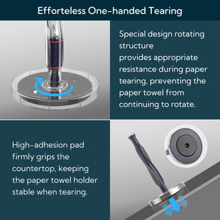 KITCHENDAO One-Handed Tear Paper Towel Holder Countertop,Rotation Freestanding Kitchen Paper Holder Stand, Stainless Steel Paper Roll Holder with Weighted Base High-Adhesion Pad Sticker