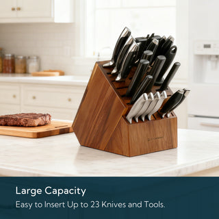 KITCHENDAO 25 Slot Acacia Wood Knife Block without Knives, Large Universal Knife Holder for Kitchen, Holding Multiple Types of Knives, Countertop Butcher Block Knife Stand for Easy Kitchen Storage