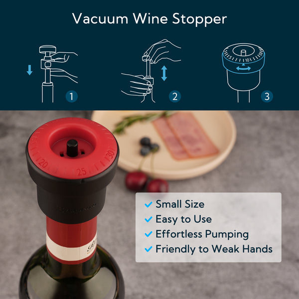 KITCHENDAO 2-in-1 Vacuum Wine Stopper, Built-in Wine Saver Pump with Date Marker, Reusable Wine Preserver, Wine Sealer Corks to Keep Fresh, Easy to Release, Set of 2