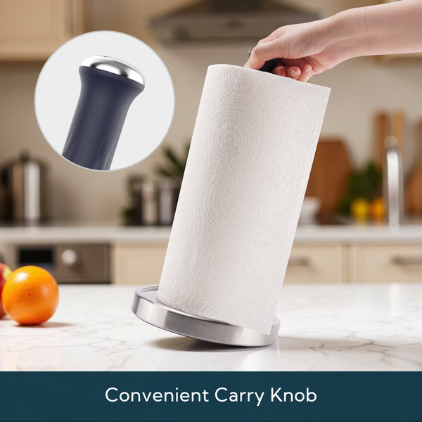 KITCHENDAO One-Handed Tear Paper Towel Holder Countertop,Rotation Freestanding Kitchen Paper Holder Stand, Stainless Steel Paper Roll Holder with Weighted Base High-Adhesion Pad Sticker