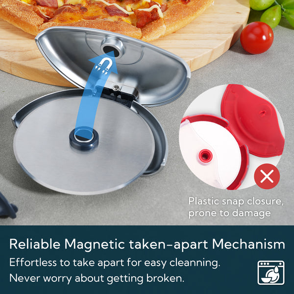 KITCHENDAO Premium Heavy Duty Pizza Cutter Wheel – Magnetic Detachable Design Handheld Pizza Slicer, 4-Inch Sharp Blade with Safety Protective Cover, Durable, Dishwasher Safe, Great Gift Idea