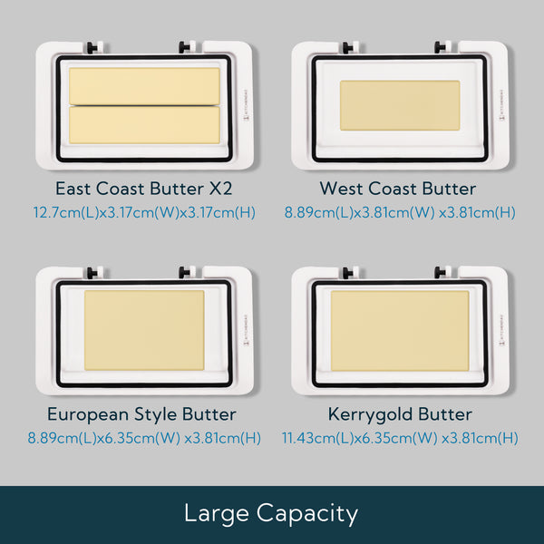 KITCHENDAO Airtight Flip-Top Butter Dish with Lid and Knife Spreader for Countertop and Refrigerator, Butter Keeper, Plastic Butter Holder Tray for 2 Sticks East Coast/ West Coast/ Kerrygold Butter