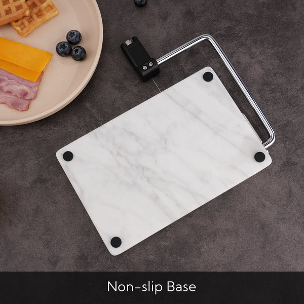 KITCHENDAO Replaceable Wire Cheese Slicer with Board, Tightness Adjustable Cheese Slicer, Marble Cheese Cutter for Block Cheese, Easy to Replace, with 2 Extra Upgrade Strong Wires