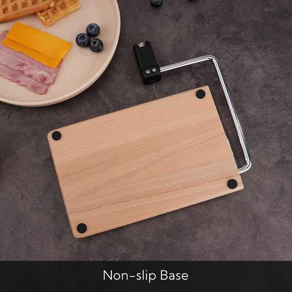 KITCHENDAO Replaceable Wire Cheese Slicer with Board,Tightness Adjustable Cheese Slicer,Beech Wood Cheese Cutter for Block Cheese,Easy to Replace,with 2 Extra Upgrade Strong Wires