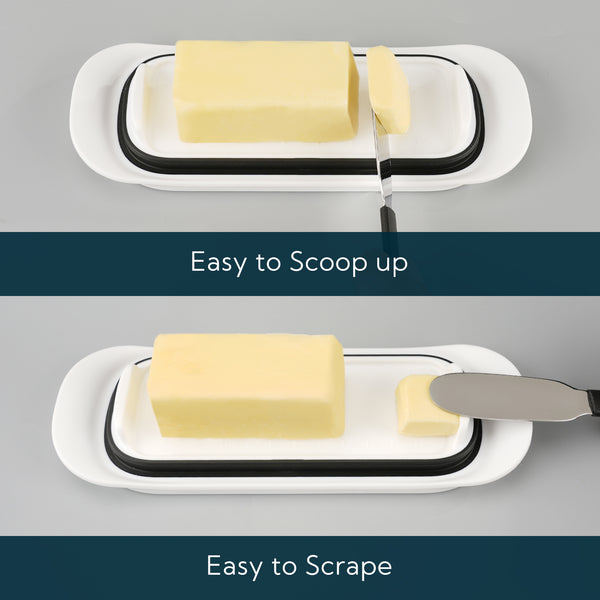 KITCHENDAO Airtight Butter Dish with Lid for Countertop and Refrigerator Door Shelf, Plastic Butter Holder, Butter Keeper Tray Container for West/East Coast Butter, White