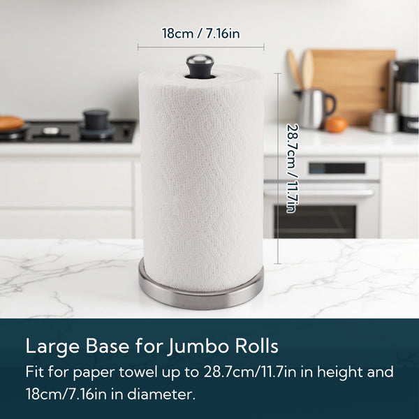 KITCHENDAO One-Handed Tear Paper Towel Holder Countertop,Rotation Freestanding Kitchen Paper Holder Stand, Stainless Steel Paper Roll Holder with Weighted Base High-Adhesion Pad Sticker