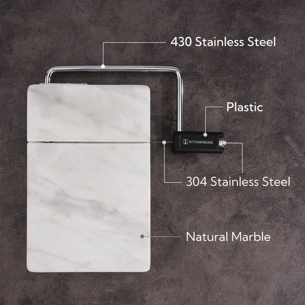 KITCHENDAO Replaceable Wire Cheese Slicer with Board, Tightness Adjustable Cheese Slicer, Marble Cheese Cutter for Block Cheese, Easy to Replace, with 2 Extra Upgrade Strong Wires