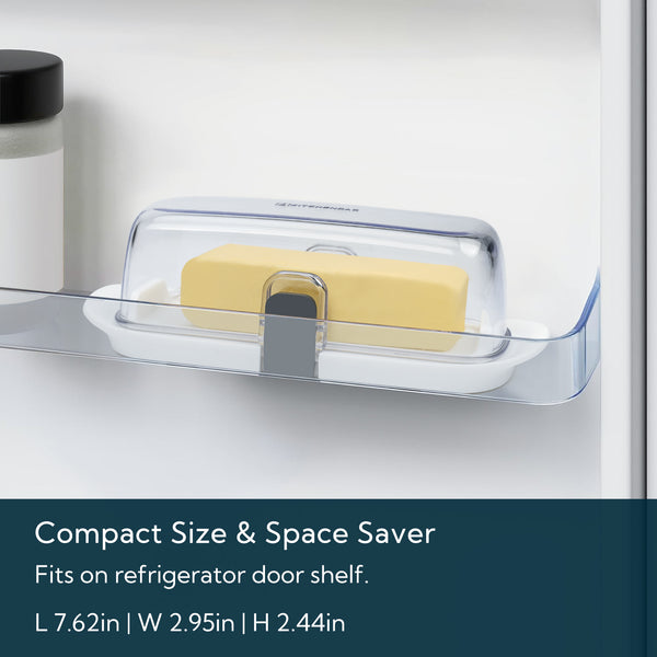 KITCHENDAO Airtight Butter Dish with Lid for Countertop and Refrigerator Door Shelf, Butter Holder with One Press to Open/Close Secure Latching Buckle, Butter Keeper for West/East Coast Butter (White)