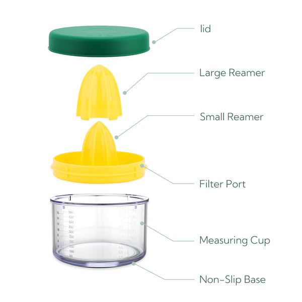 2 in 1 Lemon Orange Citrus Juicer with lid for Sanitary Storage, Manual Hand Squeezer with Built-in 16OZ Measuring Cup, Multi-function Manual Juicer with Reamers and Non-Slip Base, BPA Free