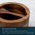 KITCHENDAO Acacia Salt Cellar Box Bowl with Built-in Spoon and Marble Lid, Solid Natural Acacia Wood Bath Sea Salt Container, Elegant Modern Grey and White Marble Lid Spice Bowl, 6oz Capacity