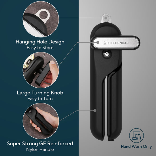 KITCHENDAO Replaceable Can Opener with 2 Extra Blades, Handheld Smooth Edge Cut Tin Opener, Super Sharp Manual Can Opener with Magnet, Large Turning Knob for Seniors & Arthritis, Black