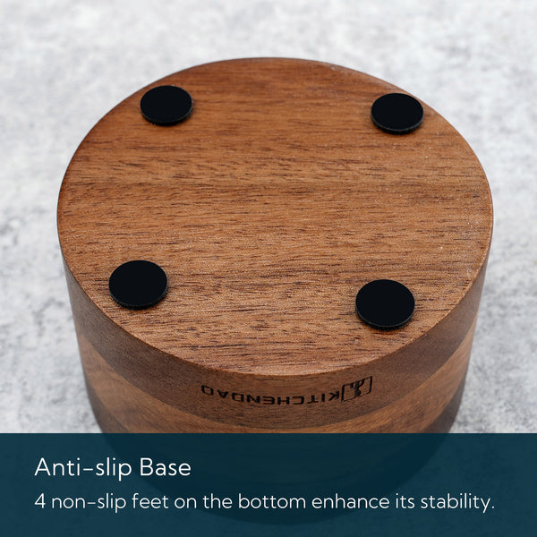 KITCHENDAO Acacia Salt Cellar Box Bowl with Built-in Spoon and Marble Lid, Solid Natural Acacia Wood Bath Sea Salt Container, Elegant Modern Grey and White Marble Lid Spice Bowl, 6oz Capacity