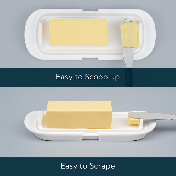 KITCHENDAO Airtight Butter Dish with Lid for Countertop and Refrigerator Door Shelf, Butter Holder with One Press to Open/Close Secure Latching Buckle, Butter Keeper for West/East Coast Butter (White)