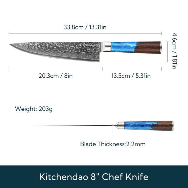 KITCHENDAO Chef Knife 8 Inch 67-Layer Damascus Steel Kitchen Knife Super Sharp Cooking Knife with Unique Rosewood and Resin Handle, Gift Box for Family, Friends and Colleagues