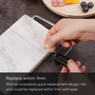 KITCHENDAO Replaceable Wire Cheese Slicer with Board, Tightness Adjustable Cheese Slicer, Marble Cheese Cutter for Block Cheese, Easy to Replace, with 2 Extra Upgrade Strong Wires