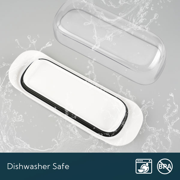 KITCHENDAO Airtight Butter Dish with Lid for Countertop and Refrigerator Door Shelf, Plastic Butter Holder, Butter Keeper Tray Container for West/East Coast Butter, White