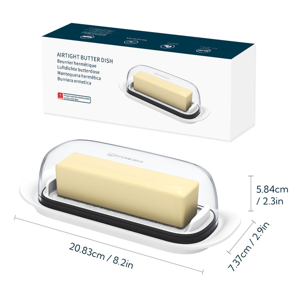 KITCHENDAO Airtight Butter Dish with Lid for Countertop and Refrigerator Door Shelf, Plastic Butter Holder, Butter Keeper Tray Container for West/East Coast Butter, White