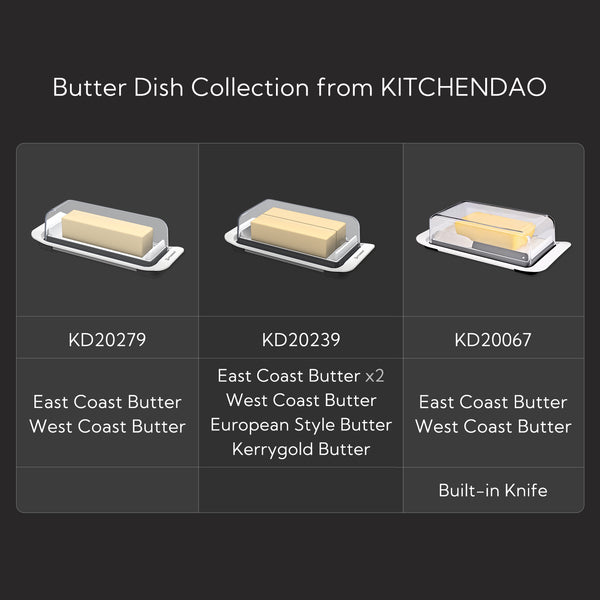 KITCHENDAO Airtight Butter Dish with Lid for Countertop and Refrigerator Door Shelf, Easy Scoop-Dishwasher Safe, Plastic Butter Holder Tray Container for West/East Coast Butter