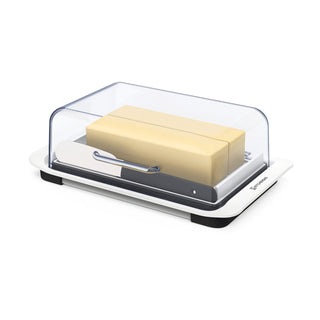 KITCHENDAO Airtight Flip-Top Butter Dish with Lid and Knife Spreader for Countertop and Refrigerator, Butter Keeper, Plastic Butter Holder Tray for 2 Sticks East Coast/ West Coast/ Kerrygold Butter