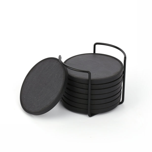 4 Inch Slate Stone Drink Coasters With Storage Ring Coaster Set Basic