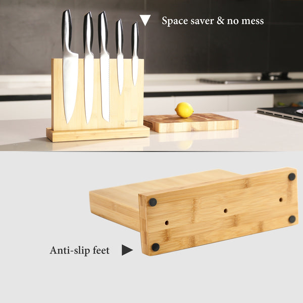 Modern Innovations Double-Sided Magnetic Knife Block without Knives, Magnet  Display Holder, Kitchen Counter Organization Storage Rack, Wood Stand,  Large Wooden Board, Utensil Holders