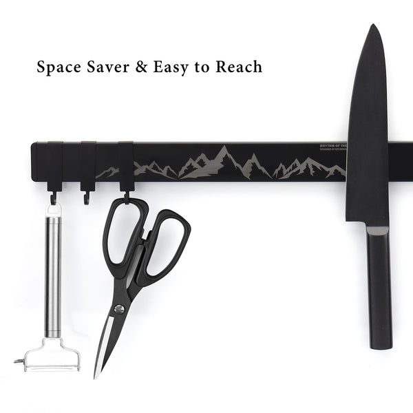 Modern Magnetic Knife Strip With 3 Hooks 16 Inch Rhythm of the Mountain Design